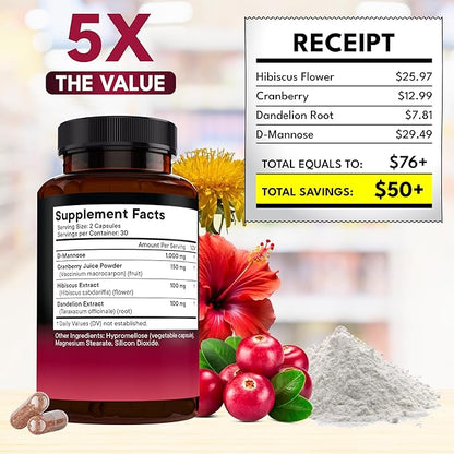 NEW AGE D-Mannose with Cranberry & Hibiscus - High Strength for Urinary Tract Health - Supplement for Women - Bladder, Liver & Microflora Support - Made in USA - Vegan, 120 Capsules