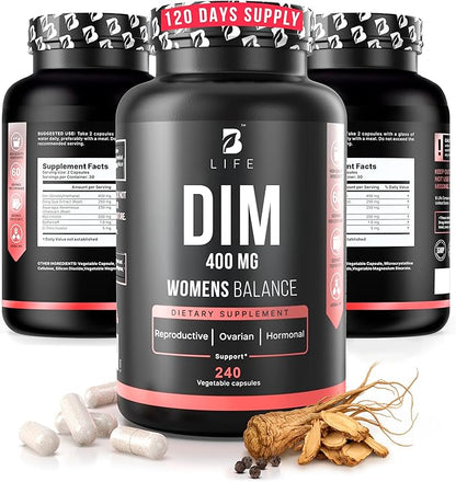 DIM Supplement 400 mg with Myo & D-Chiro Inositol, Dong Quai – Hormone Balance for Women – Fertility Supplements – Inositol Supplement - 240 Caps