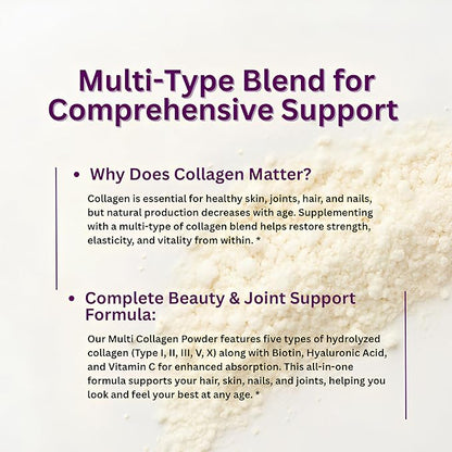 Micro Ingredients Multi Collagen Peptides Powder, 1lb – Hydrolyzed Type I,II,III,V,X with Biotin, Hyaluronic Acid, Vitamin C – Unflavored Collagen for Women & Men, Easy Dissolve, 41 Servings
