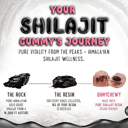 OH MY CHEWY Pure Himalayan Shilajit Gummies - High Potency Gold Grade Resin - Energy Boost and Immune Support for Men and Women with Ashwagandha and Shatavari - 60 Gummy - Strawberry & Banana