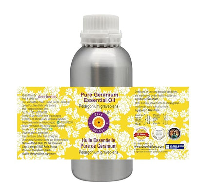 Deve Herbes Pure Geranium Essential Oil (Pelargonium graveolens) Steam Distilled 630ml (21 oz)