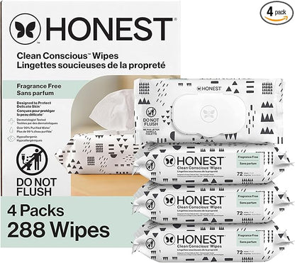 The Honest Company Hypoallergenic Multi-Use Baby Wipes for Sensitive Skin Baby Pattern Play 288 Count