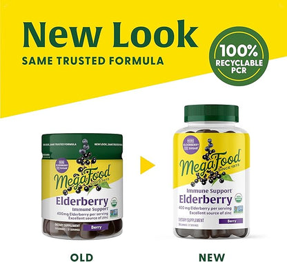 MegaFood Elderberry Gummies for Kids, Teens & Adults, Immune Support Supplement, Gummy Vitamins - Made with Zinc & Real Food, Pectin-Based, USDA Organic, Vegan - 54 Count, 27 Servings