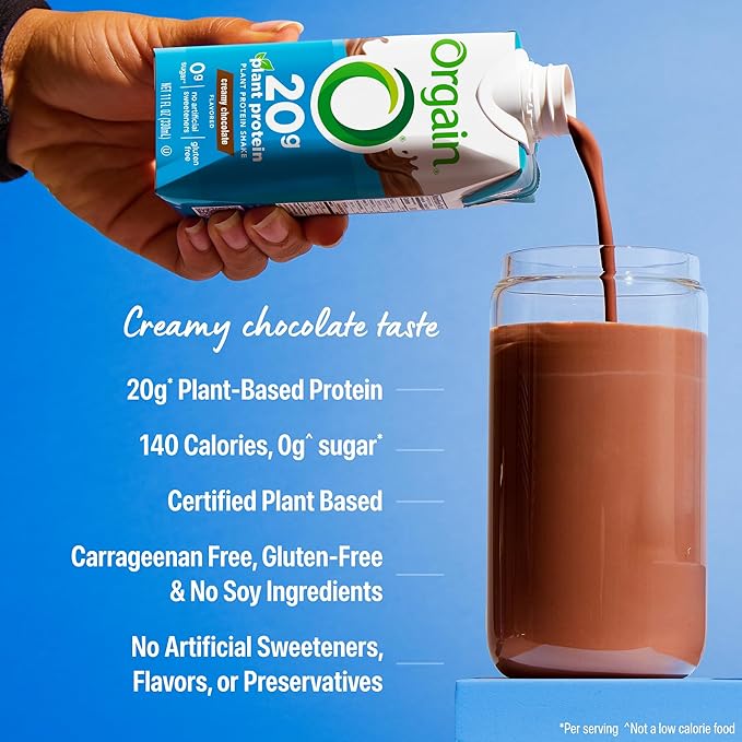 Orgain Organic Vegan Protein Shake, Creamy Chocolate - 20g Plant Based Protein, Ready to Drink, Fruits & Vegetables, Gluten Free, Kosher, No Soy or Dairy Ingredients, 11 Fl Oz (Pack of 12)