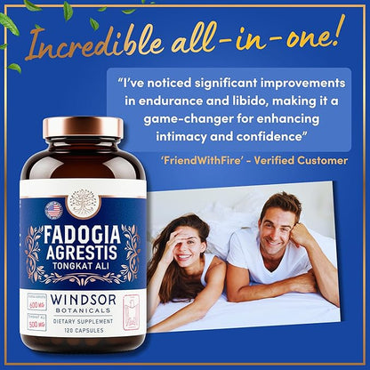 Fadogia Agrestis and Tongkat Ali Supplement - Fadogia Agrestis 600mg, 500mg Longjack Tongkat Ali for Men, Maca Root, Fenugreek, Ashwagandha, Saw Palmetto to Support Energy, Stamina, Vitality - 120Caps