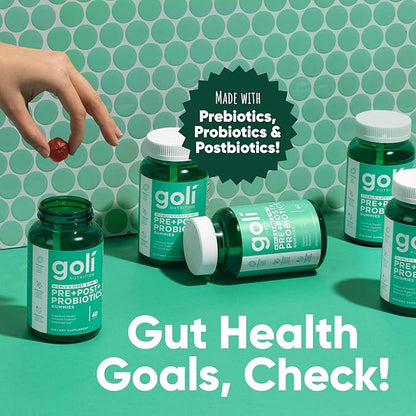 Goli Pre Pro Postbiotic Gummies - Worlds First 3-in-1 Formula with DE111 Probiotics, XOS Prebiotics, MCC1849 Postbiotics - Vegan, Non-GMO, Gluten-Free
