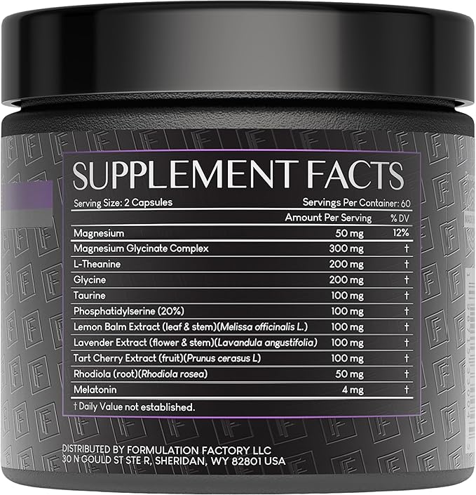 Formulation Factory 10-in1 Magnesium Glycinate Sleep Aid - The Night Before Recovery Complex with Melatonin & L-Theanine - Natural Relaxation Support (4 Month Supply, 240 Capsules)
