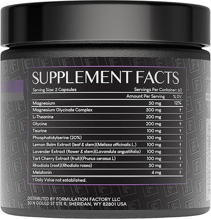Formulation Factory 10-in1 Magnesium Glycinate Sleep Aid - The Night Before Recovery Complex with Melatonin & L-Theanine - Natural Relaxation Support (6 Month Supply, 360 Capsules)