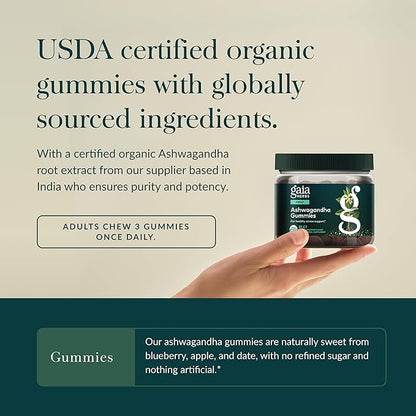 Gaia Herbs Organic Ashwagandha Gummies - Stress Support* - Made with Cinnamon & Ginger - Gluten Free & Vegan - 81 Count (27 Servings)