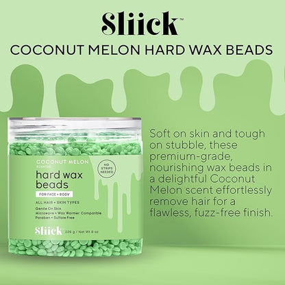Sliick Hard Wax Beads for Hair Removal, Coconut Melon - Stripless Wax Beads for Face, Body & Sensitive Skin, DIY At-Home Waxing, 8 oz