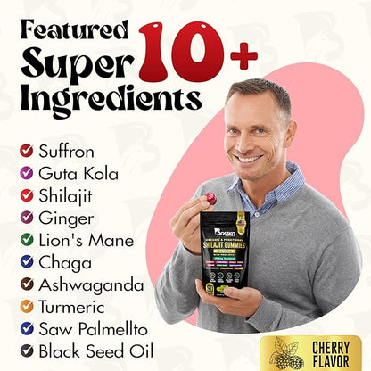 3200 MG Pure Himalayan Shilajit Gummies Organic for Men & Women with Probiotics & Magnesium Ashwagnadha Chaga Turmeric Fulvic Acid 105+ Trace Minerals I Vegan Non-GMO I Lab Tested I 90 Count
