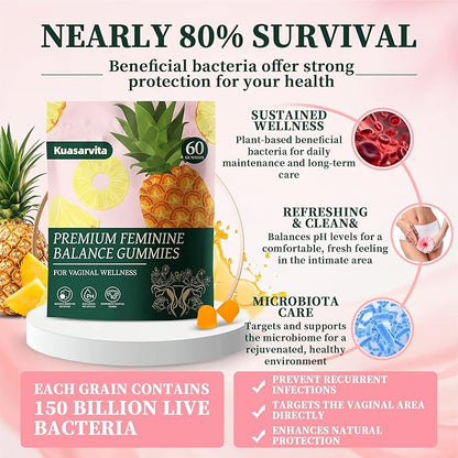 Peeshlita Women’s Vaginal Probiotics Gummies – pH Balance Support + Feminine Wellness & Comfort, Pineapple Flavor, Natural Probiotic Blend – 60 Gummies