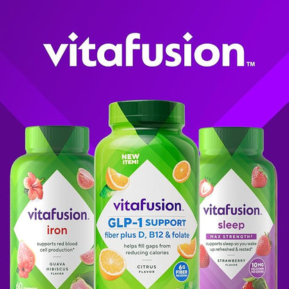 Vitafusion GLP-1 Support Fiber Plus Vitamins D, B12 and Folate Gummy Vitamins, Citrus Flavor, Sugar Free, 90 Count, 30 Day Supply
