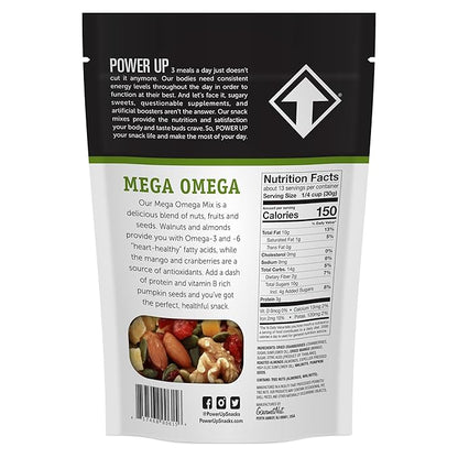 Power Up Trail Mix, Mega Omega Trail Mix, Non-GMO, Vegan, Gluten Free, No Artificial Ingredients, Gourmet Nut, 14 Ounce Bag