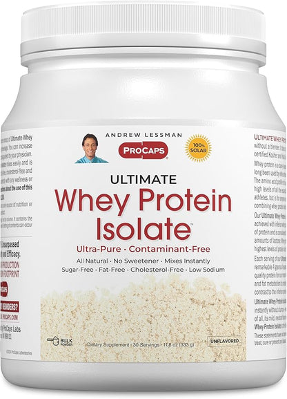ANDREW LESSMAN Ultimate Whey Protein Isolate 30 Servings - Supports Workout Recovery and Lean Muscle Non-GMO, No Added Flavors, Fat-Free, Sugar and Sweetener-Free, Certified Kosher. No Additives