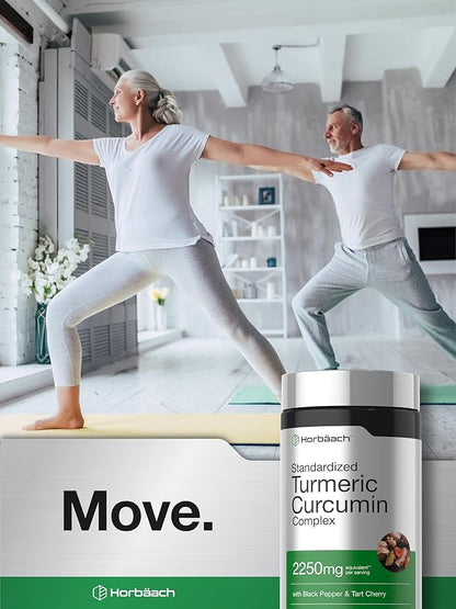 Horbäach Turmeric Curcumin Supplement | 180 Capsules | with Black Pepper & Tart Cherry | Non-GMO & Gluten Free
