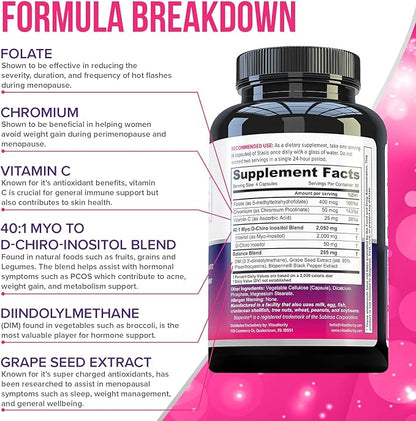 Myo-Inositol D-Chiro Women's Hormone Balance Supplement - 40:1 Myo-Inositol & D-ChiroInositol Blend with DIM for Hormone Balance for Women - Health Vitamins for Skin, Energy, & Cycle Support (1 Month)