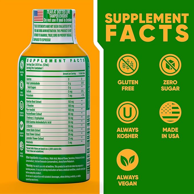Vitamin Energy 8 Hour Sleep Shot Mango 12 Pack, Melatonin, 5-HTP, GABA, Valerian, Lavender, Nighttime Relaxation & Sleep Support Supplement, Zero Sugar, Vegan, Gluten-Free, Kosher, 1.93 fl oz