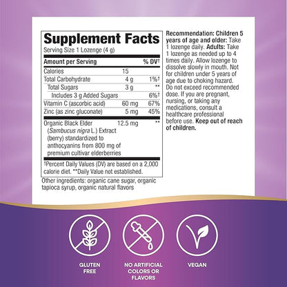 Nature’s Way Sambucus Immune Lozenges – Immune Lozenges for On-the-Go Use*– Zinc, Vitamin C & Black Elderberry Extract – Vegan & Gluten-Free - Original Elderberry Flavor - 24 Count (24 Servings, 1 pk)