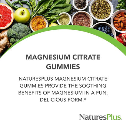 NaturesPlus Gummies Magnesium Citrate - 75 Gummies, Raspberry - Helps Calm the Mind & Body, Supports Bone Density - Vegetarian, Gluten Free, Non-GMO - 25 Servings