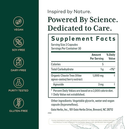 Gaia Herbs Pro Vitex PRO- Supplement Supports Normal Menstrual Cycle & Healthy Menopause* - Progesterone Support Supplement* with Organic Chaste Tree Berry Extract - 60 Liquid Phyto-Caps (30 Servings)