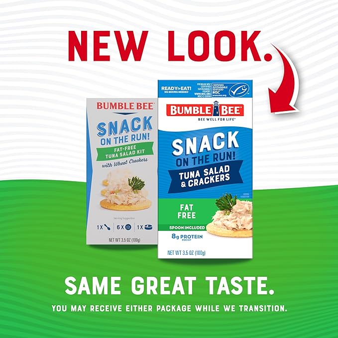 Bumble Bee Snack On The Run Fat-Free Tuna Salad with Crackers Kit- Ready to Eat, Spoon Included - Wild Caught Tuna - Shelf Stable & Convenient Protein Snack, 3.5 Ounce Boxes (Pack of 12)
