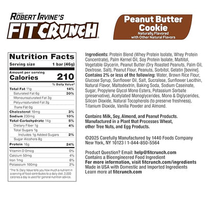 FITCRUNCH Snack Size Protein Bars, 6-Layer Baked Bar, 1g of Sugar, Gluten Free & Soft Cake Core (9 Bars, Peanut Butter Cookie)