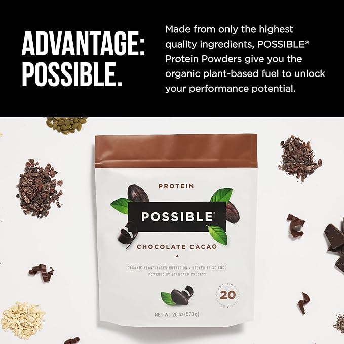 Protein Powder Chocolate Cacao - 20g of Vegan, Plant-Based Protein Mix - Non-GMO, Non-Dairy, Gluten-Free - 3.5g of BCAAs - 9 Essential Amino Acids - 30-Day Supply - 2 Bag, 30 Servings