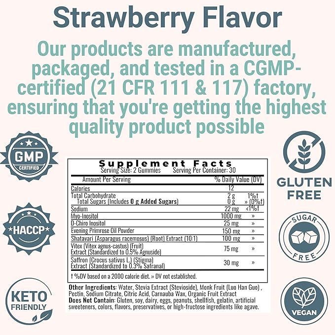 Evening Primrose Oil Vitex Chaste Tree Berry Saffron Threads Extract Shatavari Root Myo-Inositol & D-Chiro Inositol Gummies for Women Capsules Power Supplement Alt Organic Chasteberry Herb Myoinositol