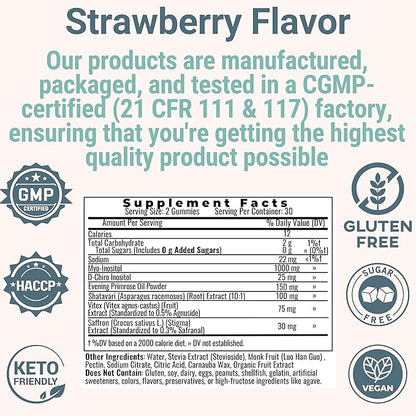 Evening Primrose Oil Vitex Chaste Tree Berry Saffron Threads Extract Shatavari Root Myo-Inositol & D-Chiro Inositol Gummies for Women Capsules Power Supplement Alt Organic Chasteberry Herb Myoinositol