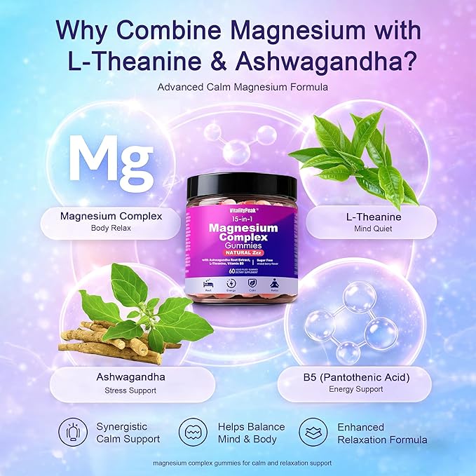 Magnesium Sleep Gummies 400mg – Calm Magnesium Complex Gummies for Sleep Support & Relaxation with L-Theanine & Ashwagandha – Non Melatonin, Sugar Free Vegan, 60 Count
