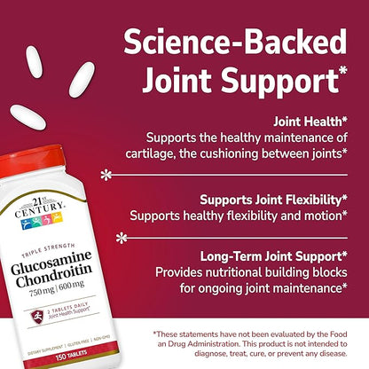 21st Century Glucosamine Chondroitin 750/600mg - Triple Strength, Tablets, 150 Count