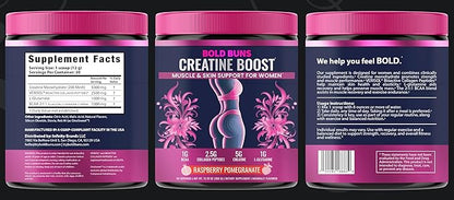 Creatine for Women – Supplement with Collagen & BCAA – Supports Muscle Development, Post-Workout Recovery, Skin Elasticity, Healthy Hair & Nail (30 Servings (1 Pack), Raspberry Pomegranate)