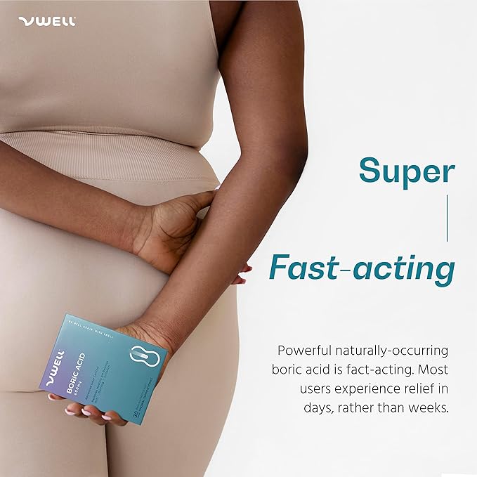VWELL Boric Acid Vaginal Suppositories - Homeopathic Solution Maintains and Balances Healthy Vaginal pH & Microbiome Intimacy - Doctors Recommended (One Size, 30, Count)