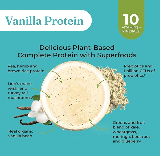 Four Sigmatic Organic Vegan Protein Powder | 18g Plant-Based Protein per Serving | Gluten Free, Dairy Free, Soy Free, Non-GMO with No Filler Ingredients | 21.16oz, 15 Servings | Vanilla