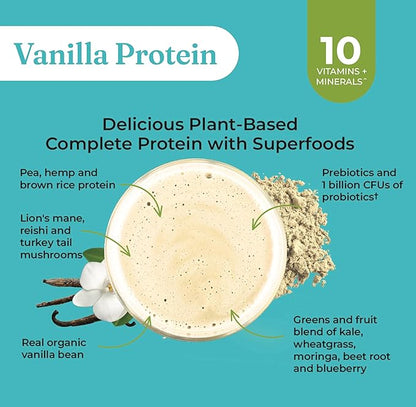 Four Sigmatic Organic Vegan Protein Powder | 18g Plant-Based Protein per Serving | Gluten Free, Dairy Free, Soy Free, Non-GMO with No Filler Ingredients | 21.16oz, 15 Servings | Vanilla
