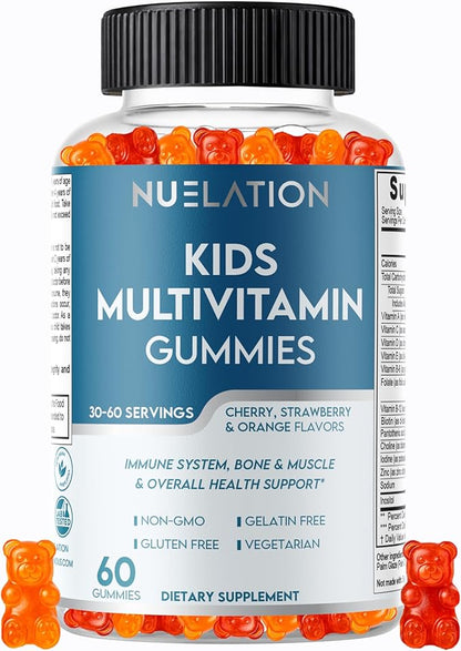 Vegetarian Kids Multivitamin Gummies, 30–60 Servings. With 14 Essential Vitamins & Minerals. Gelatin-Free, Gluten-Free. Non-GMO Gummy Vitamins for Toddlers, Support Immune, Bones & Overall Wellness