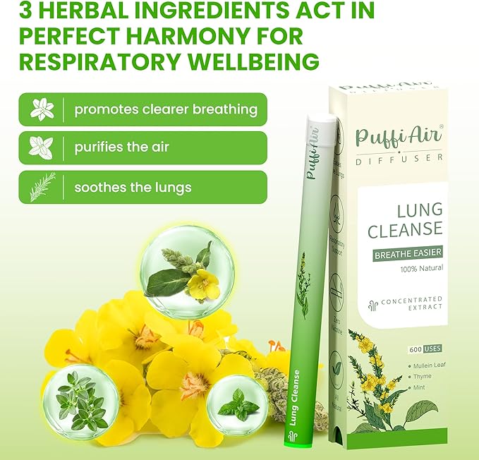 Herbal Diffuser Pen, Detox Diffuser with Mullein, Thyme & Mint for Better Breathing, All Natural Swap - Up to 600 Uses (Varies by Usage), 4 Diffusers, 2 Packs
