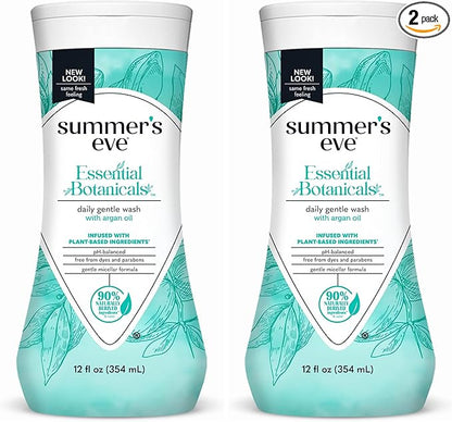 Summer's Eve Essential Botanicals All-Over Daily Feminine Wash with Argan Oil, Gentle pH-Balanced Body Wash for Women, Removes Vaginal Odor and Refreshes, 12 Fl Oz (Pack of 2)