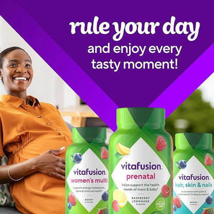 vitafusion PreNatal Gummy Vitamins, Raspberry Lemonade Flavor, Prenatal Vitamin Supplement for Women with Folate and DHA, 45 Day Supply, 90 Count