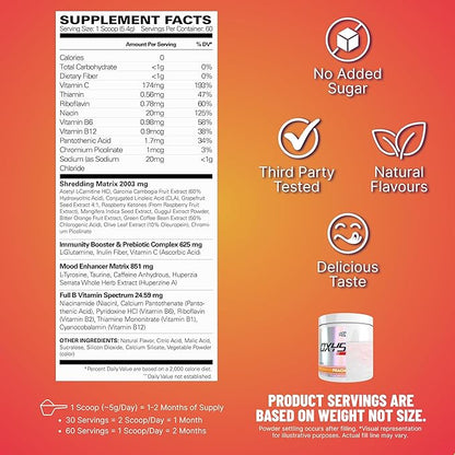 EHP Labs OxyShred Pre Workout Powder - Preworkout Powder with L Glutamine & Acetyl L Carnitine, Energy Boost Drink - Peach Mango, 60 Servings