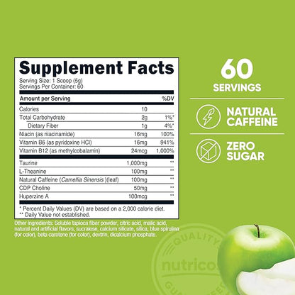 Nutricost Energy Complex (Green Apple) (60 Servings) - Clean Energy Powder, 300g Dietary Supplement