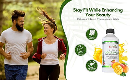 Best liquid collagen (mango flavor) US made & Lab tested sugar free premium peptides for women & men. powerful 10000 mcg Biotin+ 8000 mg hydrolyzed for anti aging glowing skin hair, nail+ joint-16floz