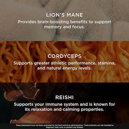Genius Mushroom Supplement - Full-Spectrum Lion’s Mane, Cordyceps, Reishi -Daily Brain Nootropic for Energy, Focus, Memory & Overall Wellness - 180 Capsules – Organic for Mental Clarity & Performance