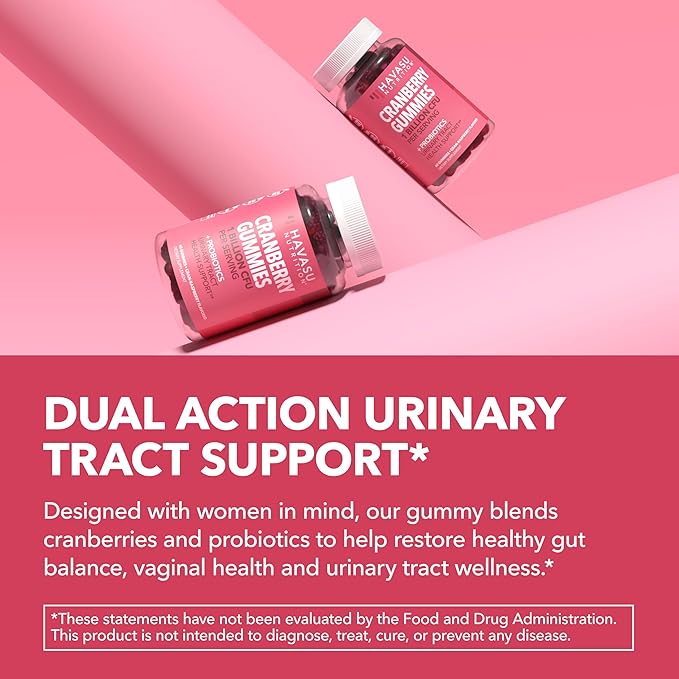 Probiotic Cranberry Gummies for Women - Urinary Tract Health and pH Balance - 1 Billion CFU of Lactobacillus for Bladder Support and Vaginal Wellness - Cran-Raspberry Flavor, 60 count, 1-Month Supply