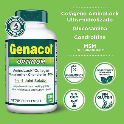 Genacol Optimum – Glucosamine, Chondroitin, MSM & Ultra-Hydrolyzed Collagen, Joint Support Tablets, 180 Count (60-Day Supply)