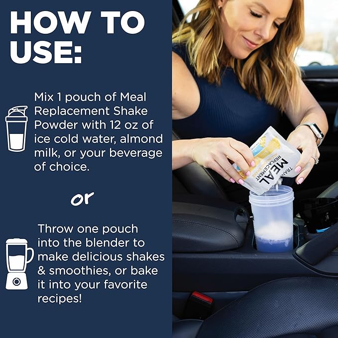 TransformHQ Meal Replacement Shake Variety Box With Pink Shaker, 7 Single-Serving Shake Packs