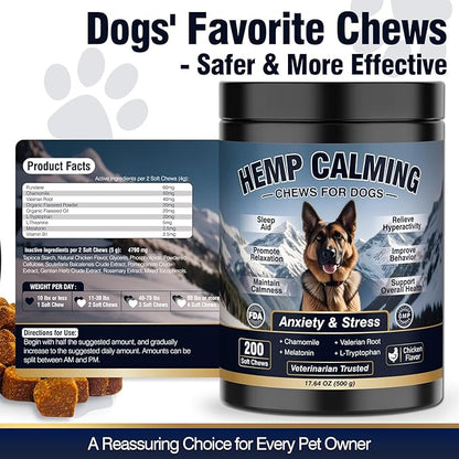 Calming Chews for Dogs 200ct, Dog Calming Chews - Anxiety and Stress Relief Treats Melatonin Bites Sleep Aid for Small/Medium/Large Dogs Calm Dog - Separation, Fireworks, Thunder, Barking - Chicken