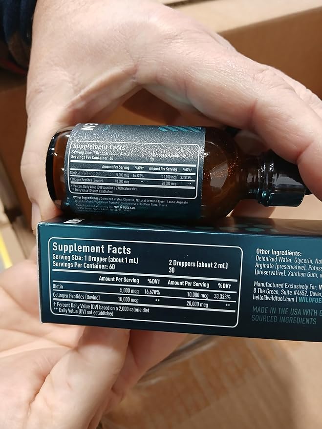 Liquid Collagen Peptides with Biotin Drops - 30,000mcg Biotin and Collagen Liquid for Women and Men - Youthful Skin, Hair Growth, Strong Nails - Hair Vitamins for Hair Loss - Lemon Flavor - 2x2oz