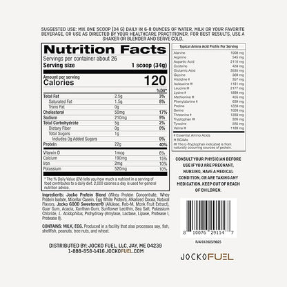 Jocko Fuel Whey Protein Powder, Chocolate Milkshake, 22g Protein, Digestive Enzymes + Probiotic Blend, No Sugar Added, with Essential Amino Acids + Electrolyte Minerals, 26 Servings
